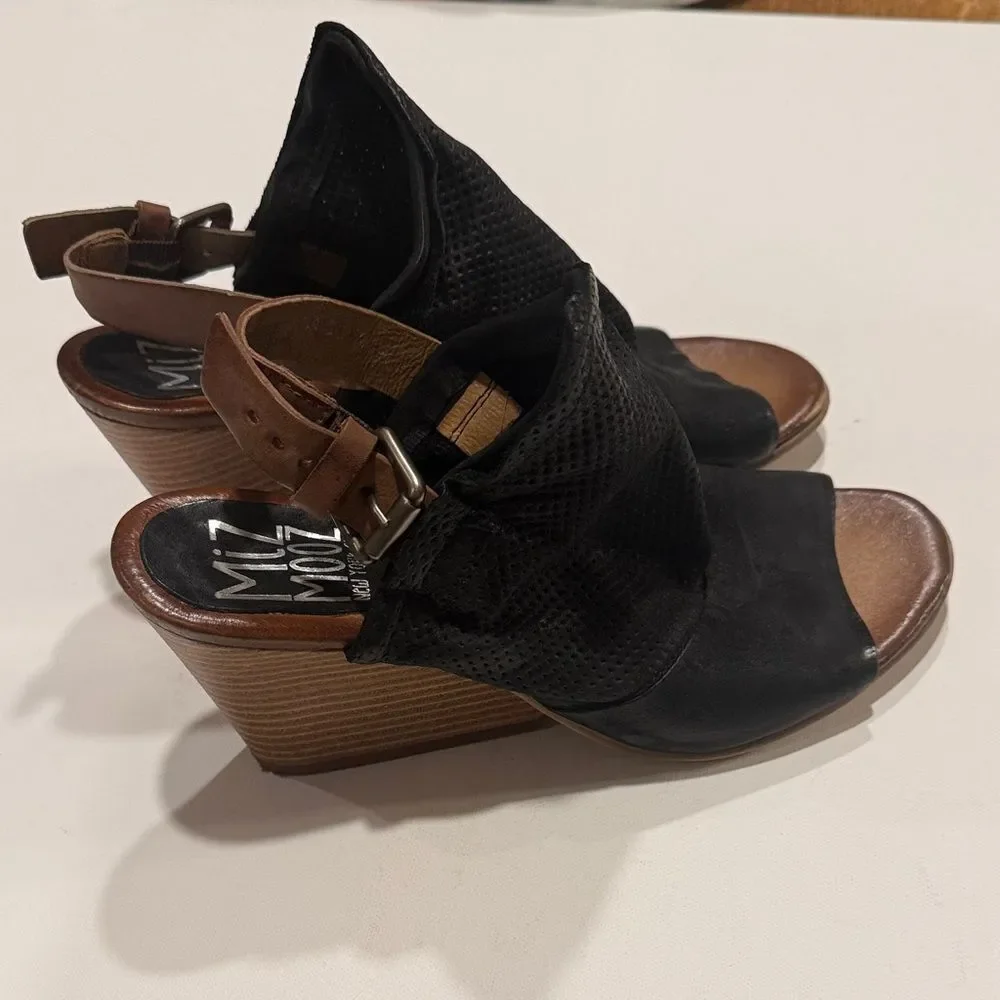 Miz Mooz Black Peep-Toe Sandals
